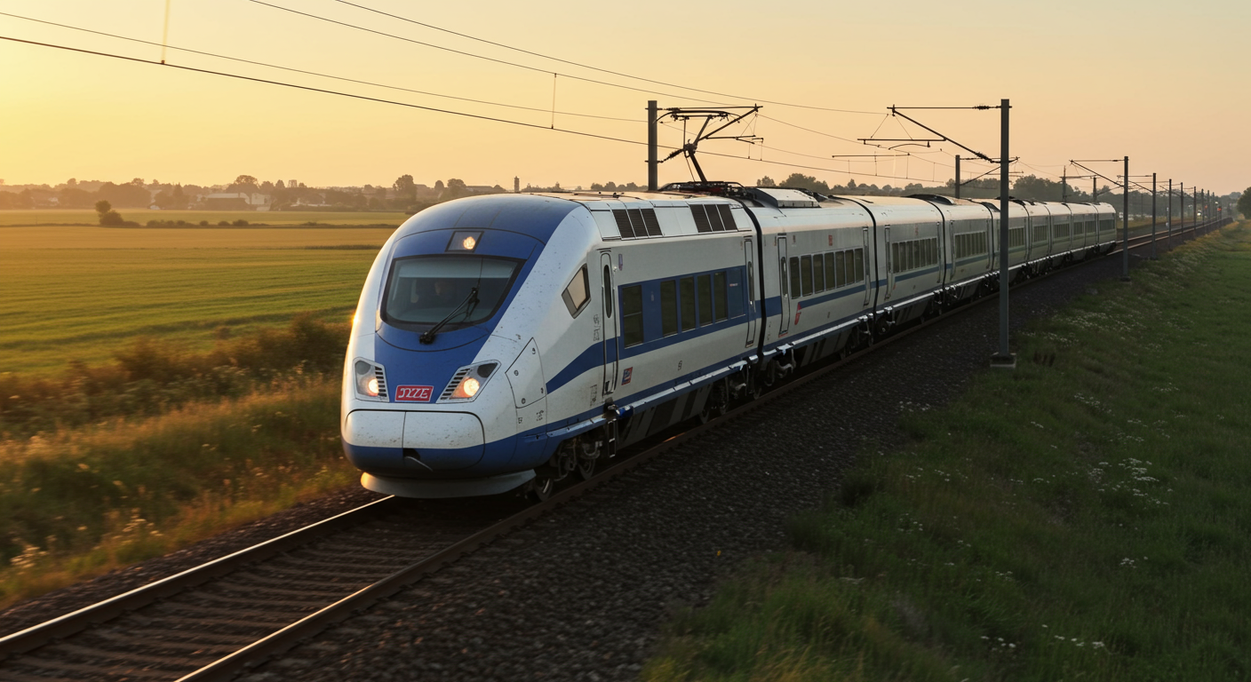 Tren marfar încărcat cu vagoane cisternă pentru transport de carburanți.